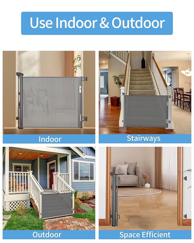 Retractable Baby Gate for Doorways and Stairs, Mesh Safety Gate for Pet, Indoor & Outdoor Use, One-Hand Operation, Easy Installation, 33.6" Tall, Expands to 71" Wide(Grey,33.6"x71")