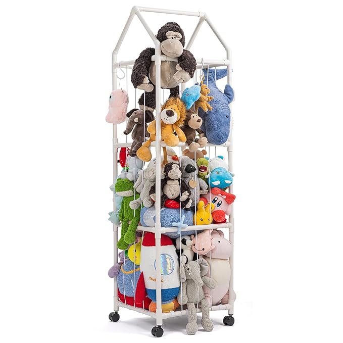 Stuffed Animal Zoo Storage, Extra Large Stuffed Animal Holder with Dust Cloth and Universal Wheels, Toy Storage Organizer, Plush Storage Organizer Shelf for Birthday Gift, Nursery Play Room