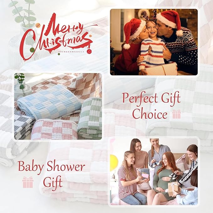 Muslin Swaddle Blankets, Ultra Soft Checkered Receiving Blankets for Baby Boys and Girls, 43 x 43 Inches Baby Swaddle Neutral Wrap 70% Cotton and 30% Rayon Purple