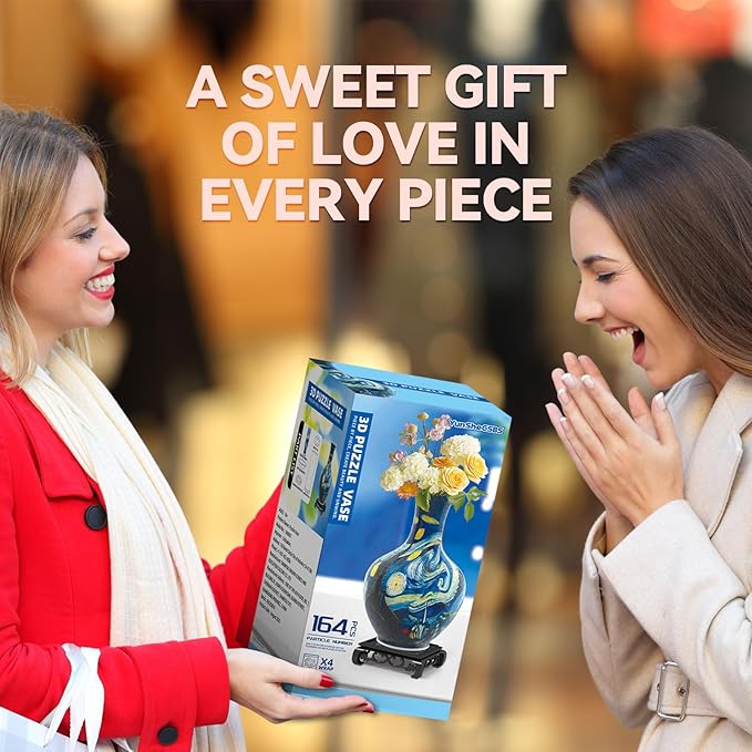 3D Puzzles Vase for Adults, Crafts for Adults, 164 Pieces Plastic DIY Unique Flower Vase with LED Light House Warming Gift Birthday Gifts for Flower Arrangements and Home Decor (Blue)