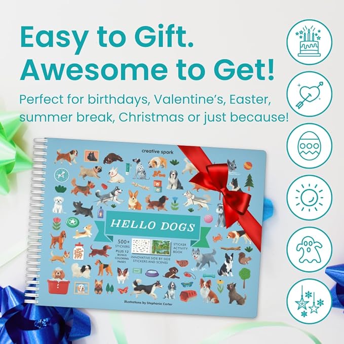 Cupkin Dog Sticker Book Activity for Kids, Toddler Airplane Travel Essentials, 500+ Dog Stickers for Kids + 12 Scenes + 12 Coloring Book Pages, Puppy Lover Children's Gift, Crafts Ages 2-8