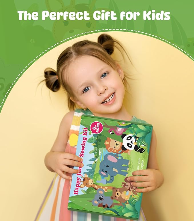 YEETIN Sewing Kit for Kids Ages 6+, Beginner Felt Sewing Craft Kit, DIY Jungle Stuffed Animals Making Set, Learn to Sew Gifts for Birthday