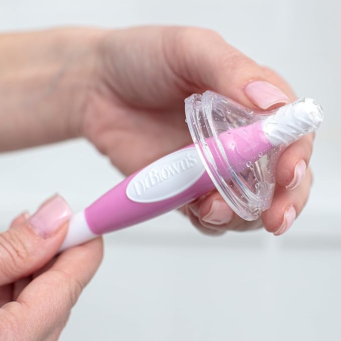 Dr. Brown's Soft Touch No Scratch Baby Bottle Cleaning Brush Nipple Cleaner with Stand and Storage Clip, BPA Free, Pink 1-Pack