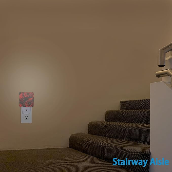 Rose Night Lights Plug into Wall Abstract Red Rose and Black Leaves Night Lights Dusk to Dawn Sensor Led Lamp for Women Men,Led Lights for Stairway/Hallway/Bedroom,0.5W