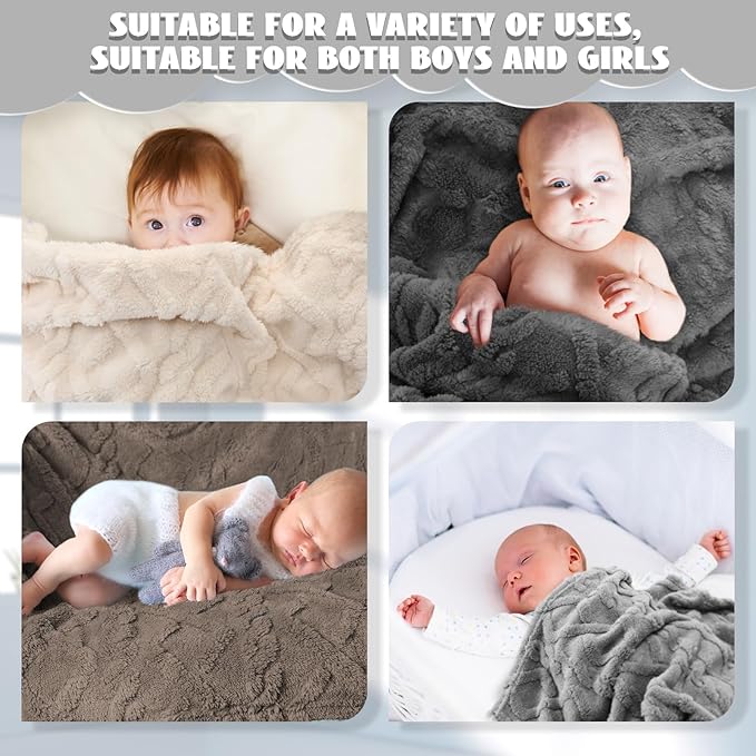 VitalCozy 4 Pcs Fluffy Baby Blanket Fleece 30" x 40" 3D for Boys Nursery Little Girl Infant or Newborn Receiving Swaddling Blankets(Dark Color)