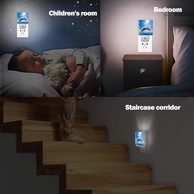 Dolphins Seagulls Night Light, Marine Wildlife Night Lights Plug into Wall Decor for Bedroom, Bathroom, Dusk to Dawn Sensor Nightlights for Girls Women Room Gifts