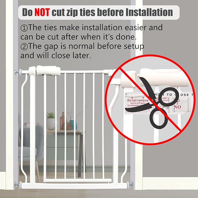 Auto Close Baby & Dog Gate 34-38.5 Inch, Tension Safety Gate Indoor, White Metal, Walk-Through Child Gate for Kids & Pets