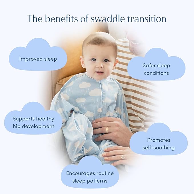 SleepingBaby Zipadee-Zip Transition Swaddle - Cozy Baby Swaddle Blanket with Zipper Convenience - Roomy Wearable Blanket for Easy Diaper Changes - Spring Showers, Large (12-24 Month)