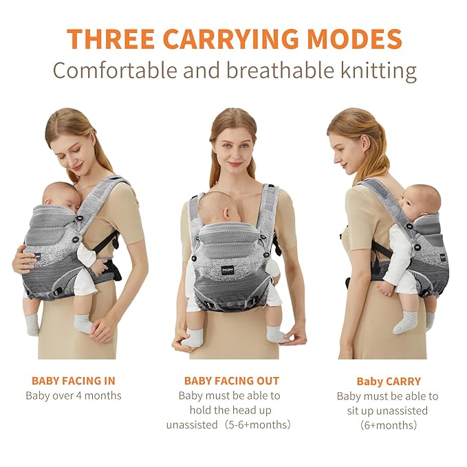 Ergonomic 4-in-1 Baby Carrier Newborn to Toddler - with Lumbar Support - for Children 8-33 Pounds - 360 Degree Baby Wearing - Inward & Outward Facing - (Grey)