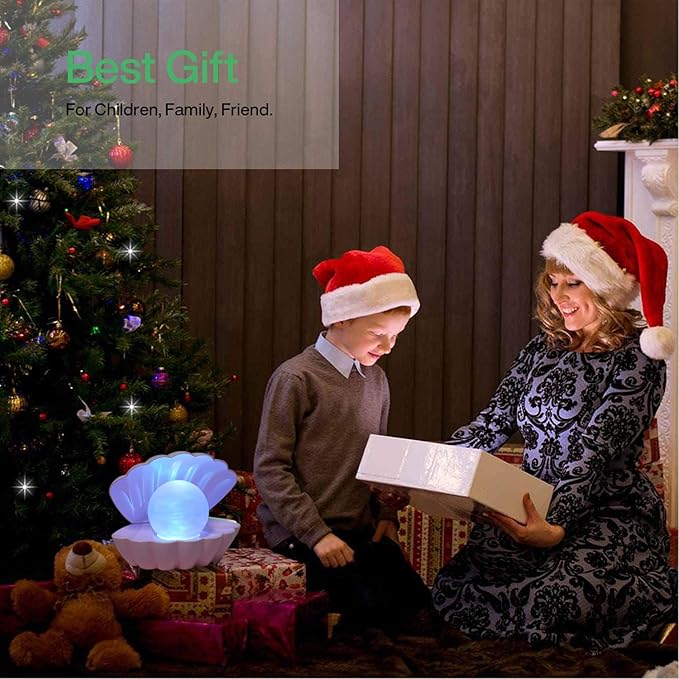 Shell Pearl Beach Themed Night Light, RGB 8 Colors Changing Mood Shell Pearl Lamps, Bedside LED Clamshell Portable Night Lights for Bar (Pink)