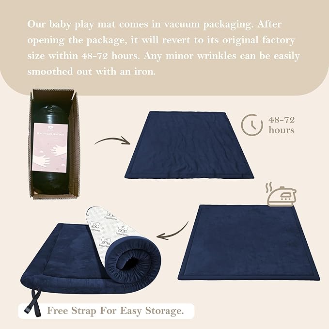 Baby Play Mat for Floor, 1.3" Thick Extra Large Cushioning Memory Foam Playpen Cushion, Soft Coral Velvet Tummy Time Mat with Non-Slip Backing, Child Nursery Rug for Toddlers, Kids (Dark Blue, 79X59)