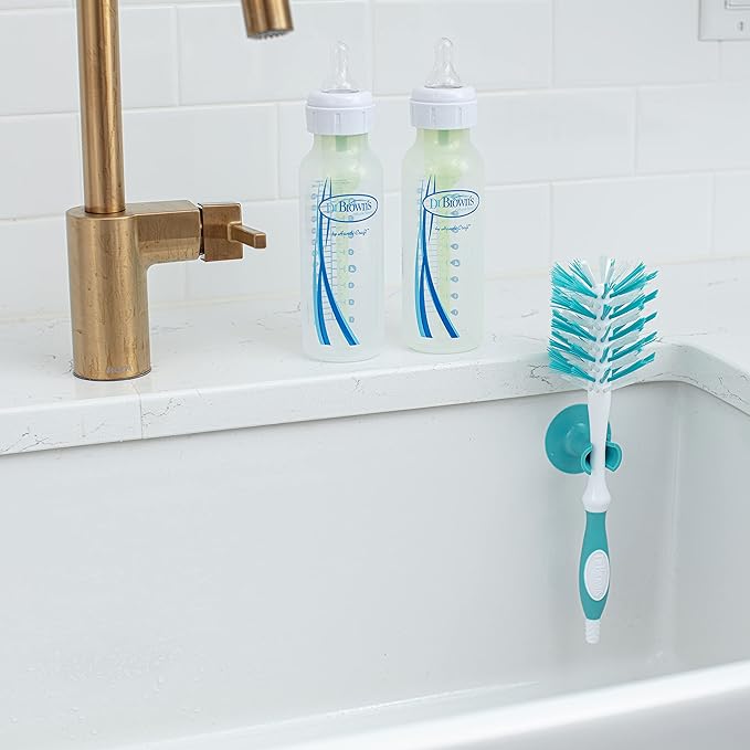 Dr. Brown's Deluxe Baby Bottle Brush with Anti-Colic Vent Cleaning Brush, Soft and Sturdy Bristles, BPA Free, Blue, 3 Pack