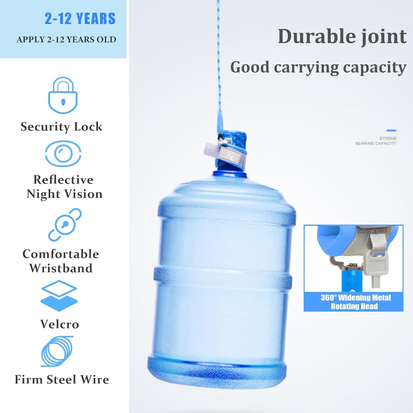 Anti-Lost Wrist Link, Blue Reflective Anti-Lost Wrist Chain with Child Lock 6.56 feet.