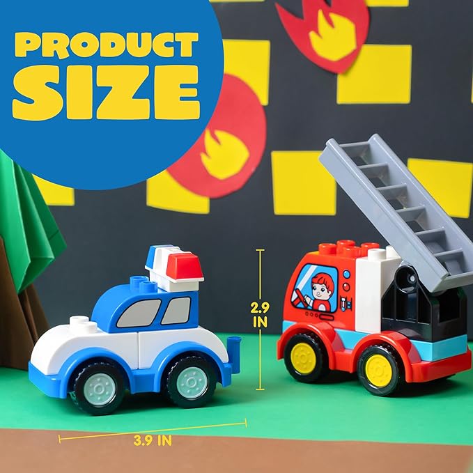 JOYIN 80Pcs Toddlers Car Building Blocks Set, 12Pcs Different Vehicles, Build Your Own Toy Cars, Compatible with Brand Name Building Bricks for Kids Boys Girls Birthday Easter Gift