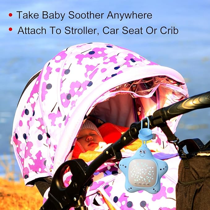 Portable White Noise Machine for Travel | Rechargeable Baby Sleep Aid with Soothing Star Projector & Calming Sound Music, Ideal for Nursery, Car, Crib On-The-Go