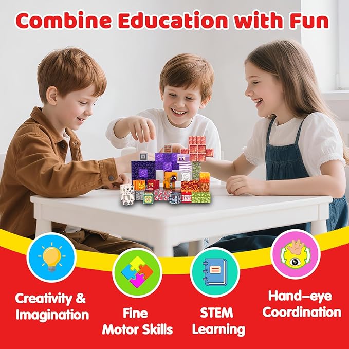 Magnetic Blocks, 100PCS Magnetic Building Blocks Light Up, Stacking Magnets for Kids, Sensory Toy for STEM Constructions Magnet Blocks for Boys Girls Age 3+, Christmas Birthday Gifts