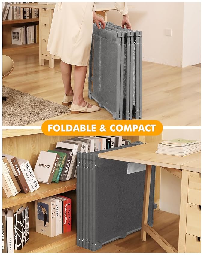 Extra Wide Baby Gate Playpen with Heat-Resistant Mesh,3 Panel Foldable Baby Fence,Indoor/Outdoor Safety Barrier,Dog Playpen & Fireplace Gate Gray