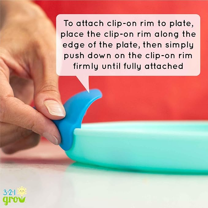Silicone Easy Scoop & Hold Plate Set - Baby and Toddler Training Plates with Clip-On Rims for Easy Scooping, Self-Feeding and Baby Led Weaning, 6+ months (Watermelon)