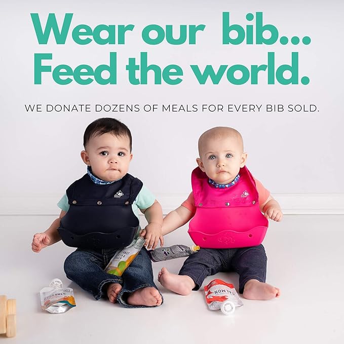 Freddie Bib - 2-in-1 Waterproof Baby Bib with Silicone Crumb Catcher, Full Coverage High Neck & Shoulder Protection, Portable Roll-Up Design, for Infants & Toddlers 4+months