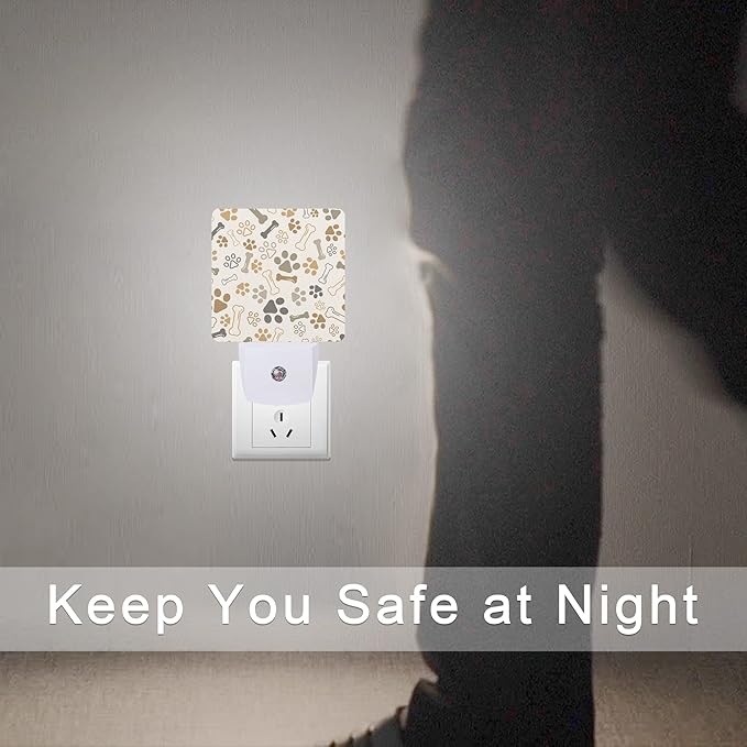 Dog Cat Paw Print Bones Night Light Plug-in LED Nightlights Auto Sensor Night Lamp Dusk-to-Dawn Lamp Home Decor for Nursery Children Girls Boys