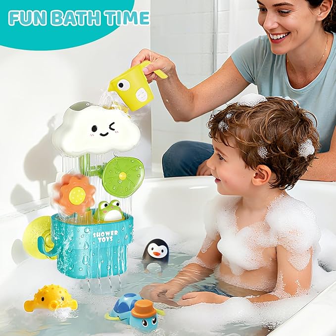 Bath Toys for Toddlers 1-3,Baby Waterwheel Bathtub Toy with Suction Cup,Kids Bath Tub Shower Playset,Infant Bathtime Fun Xmas Birthday Gift for 12-18 Months 1 2 3 4 Years Old Baby Girls Boys
