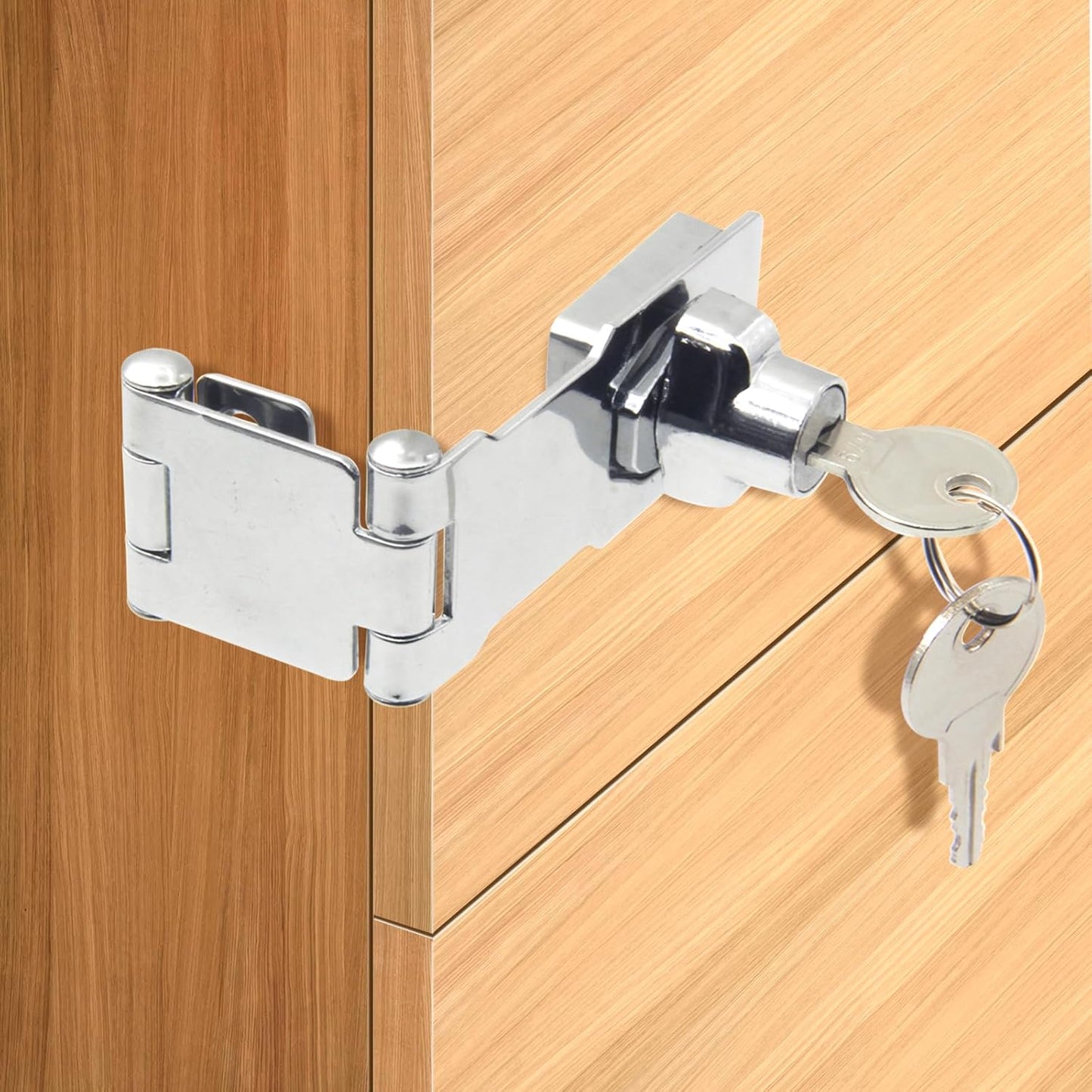 KIBBEH 2 Pack Door Lock Hasp Latchs, Collapsible Solid 304 Stainless Steel File Cabinet Lock Desk Drawer Lock, for 90 Degree and 180 Degree Drawers, Dabinets, Doors, Flip Barn Door (Universal Key)