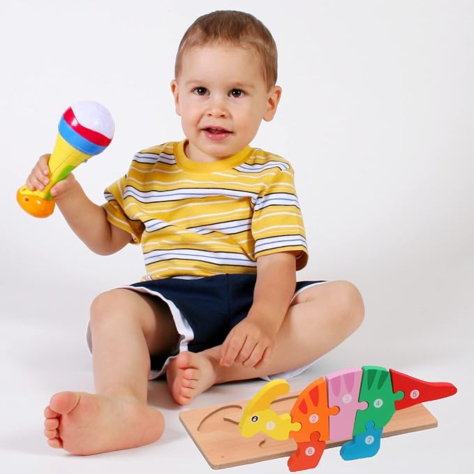 MONTESSORI MAMA Toddler Puzzles for Kids Ages 3-5 Dinosaur Puzzle 5-Pack, Montessori Toys for 3 Year Olds, Toddler Toys Age 2-4 Gifts for 3 Year Old Boys Girls, Wooden Puzzles for Toddlers