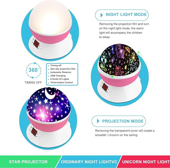 Unicorn Projector Night Light Lamps for Girls boys bedroom Toys for Age 6-8, Unicorns Night Lights with Timer birthday Children's Day Gifts for Kids Light Projector for Room Decor