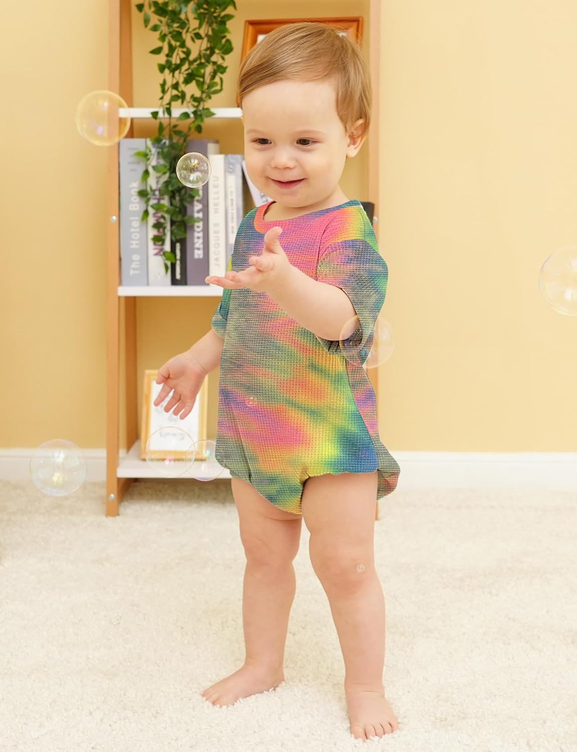 Jimonda Baby Bodysuit Newborn Tie Dye Clothes Infant Waffle One Piece Romper Baby Boys Girls Short Sleeve Jumpsuit Outfits