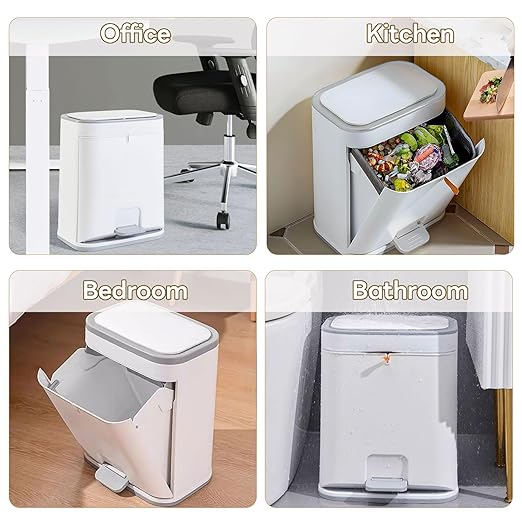 Procade Office Trash Can with Lid, 3 Gallon Bathroom Garbage Can, Narrow Plastic Trash Bin with Press top Lid and Pedal, Slim Gray Trash Can Waste Basket for Room, RV,Dorm.