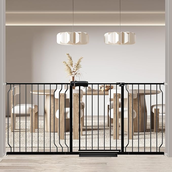Extra Wide Baby Gates for Doorways 62.20"-71.65" Extra Wide Baby Gate Dog gate Pressure Mounted No Drilling with Walk-Through, Auto-Close & Dual-Direction Swing for Large Wide Opening Black