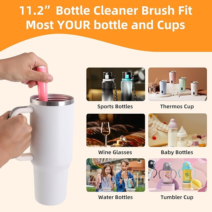 3 Pack Cleaner Brush Kit for Stanley, Bottle Cleaner Brush Set with Straw Brush Cleaner and Cup Lid Cleaning Brush for Stanley Cup, Tumbler Cups, Drinking Glass (Pink)