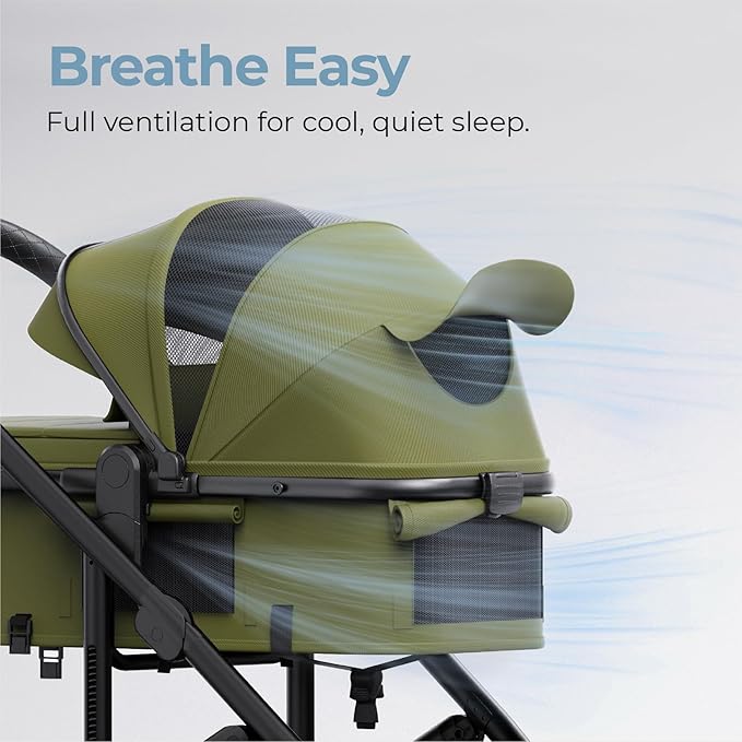 newyoo Bassinet Stroller for Newborn, Nestro 516M, Baby/Infant Strollers w Convertible/Reversible Seat & Cup Holder, Coches para Bebes, 2-in-1 Rear-Facing Pram, One-Hand Quick Fold, Green