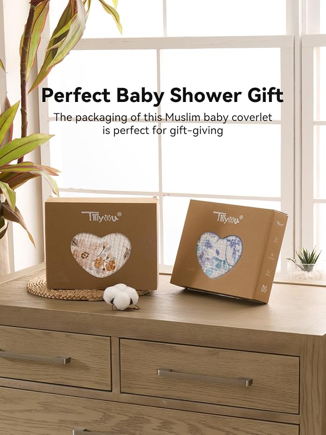 TILLYOU Muslin Baby Blankets for Girls Boys, Cotton Baby Blankets, Soft Breathable and Lightweight 40"X40", Blue Flower