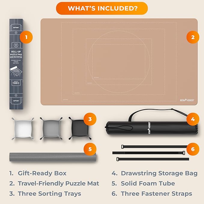 The Original Newverest Jigsaw Puzzle Mat Roll Up, Rose Gold, 46” x 26” Portable Keeper Up to 1500 pieces with Non-Slip Rubber Bottom & Smooth Top + 3 Puzzle Sorting Trays & Travel-Friendly Storage Bag
