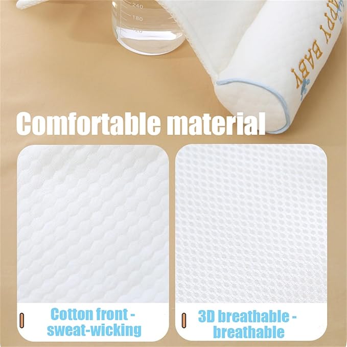 Kariney Baby Pillow, Compariston All-Season Breathable Pillow for Baby Development, Organic Cotton Adjustable Infant Head Cushion (Blue,Deer)