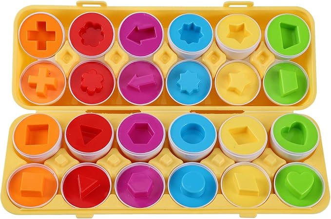 J-hong Matching Eggs 12 pcs Set Easter Eggs - Educational Color & Shape Recognition Sortere Skills Study Toys, Montessori Toys, STEM Educational Toy Gift for Toddler 1 2 3 Year Old