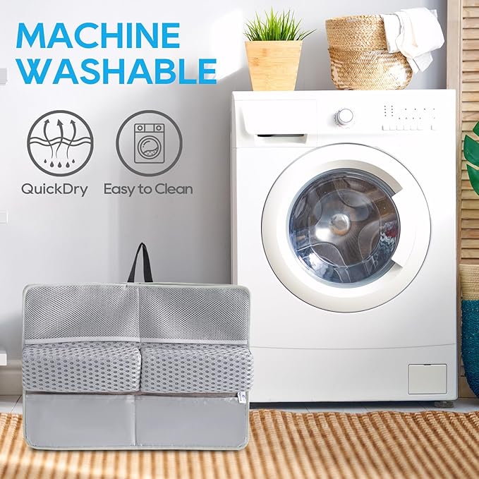 OS OMYSTYLE Baby Bath Kneeler and Elbow Rest Pad Set, 1.5'' Thick Quickly Dry Bathtub Kneeler Pad with Baby Toys & Bath Accessories Organizer, Kneeling and Elbow for Baby Tub, Non-Slip Mat(Light Grey)