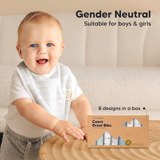 KeaBabies 8-Pack Organic Baby Bibs for Boys, Girls - Super Absorbent Cotton Drool Bibs for Baby Girl & Boy, Teething Toddler, Drooling Newborn, Ultra Soft & Machine Washable (Vessels)