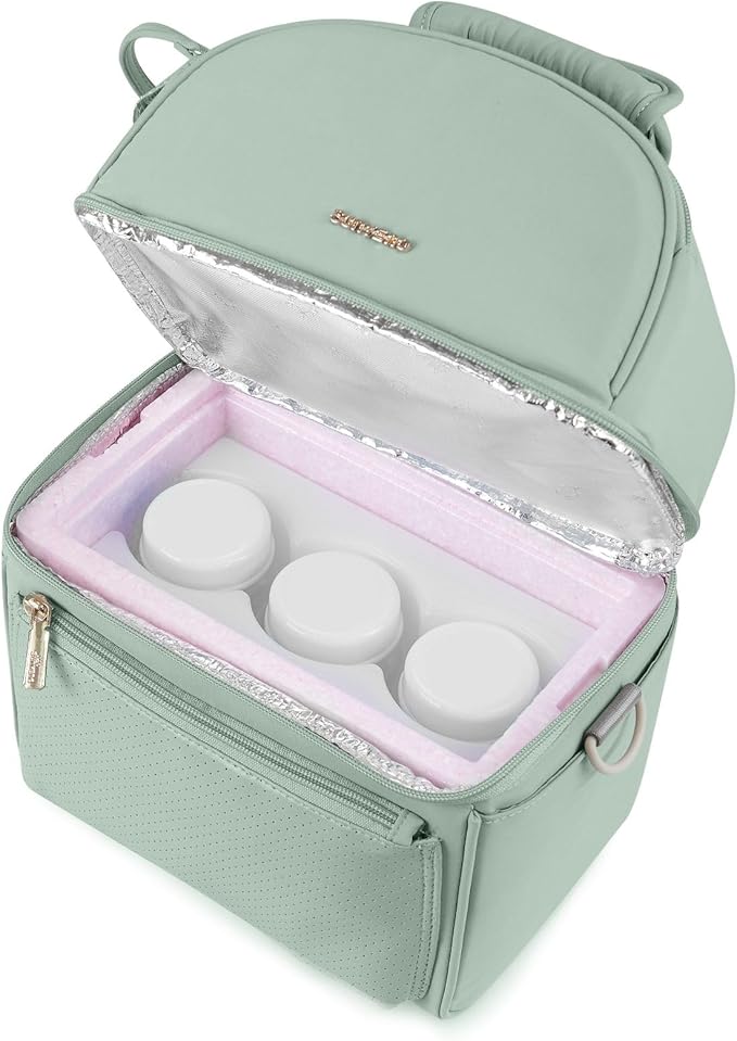Sunveno Breastmilk Cooler Bag with 2 Ice Packs & Detachable EPP Insulation Box, 15-Hour Cold Retention Foil-Lined Leak-Proof Tote Fits 3 Baby Bottles for On-The-Go Pumping Moms, Daycare & Travel