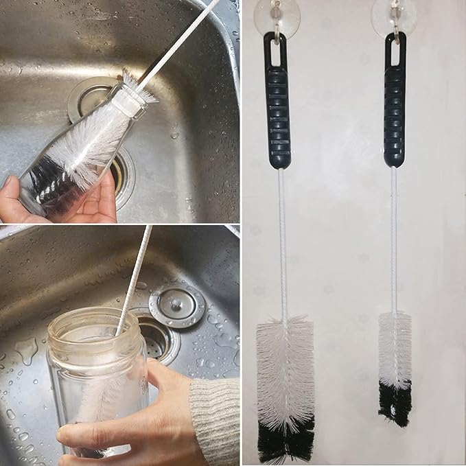 Coralpearl Bottle Brushes Thin Long Handle X 4, Utility Skinny Wire Cleaner Set Big Small, Bendable Flexible for Cleaning Narrow Neck Water, Beer, Wine, Baby Bottles, Pipes, Tubes, Hoses, and Flasks