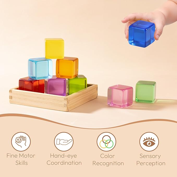 Woodtoe Large Building Blocks for Toddlers, 18 Month Old Toys, Montessori Toys for 1.5 2 3 4 Year Old Boys Girls, Big Rainbow Acrylic Blocks Set, Educational Toys STEM Sensory Gifts for Kids Age 2-4