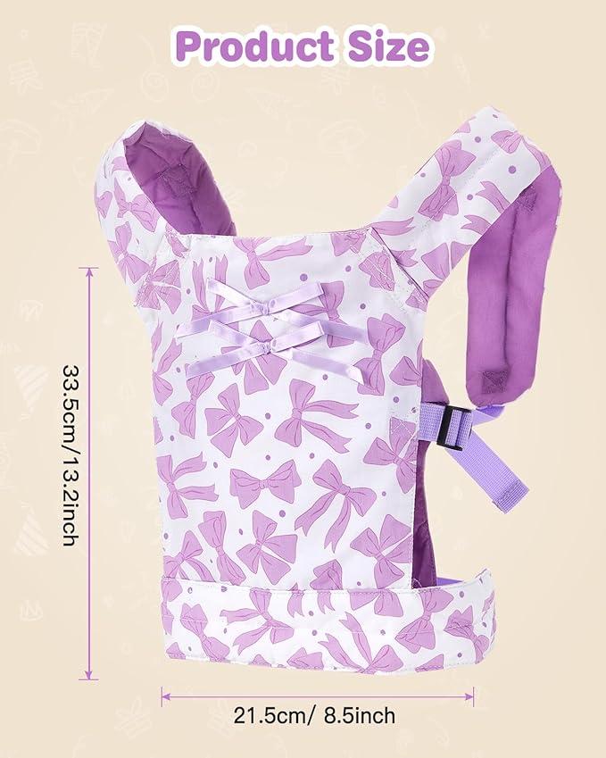Lictin Baby Doll Carrier, Front and Back Doll Accessories Carrier for Little Girls, with Adjustable Straps for Stuffed Animal Reborn Baby Doll