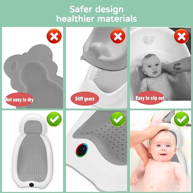Baby Bath Support | Newborn Bathtub,Ideal for Babies Less Than 6 Months Old with Thermometer Baby Bather, Baby tubs for Baby tubs for Newborn Essentials Must Haves-Baby tub (Gray)
