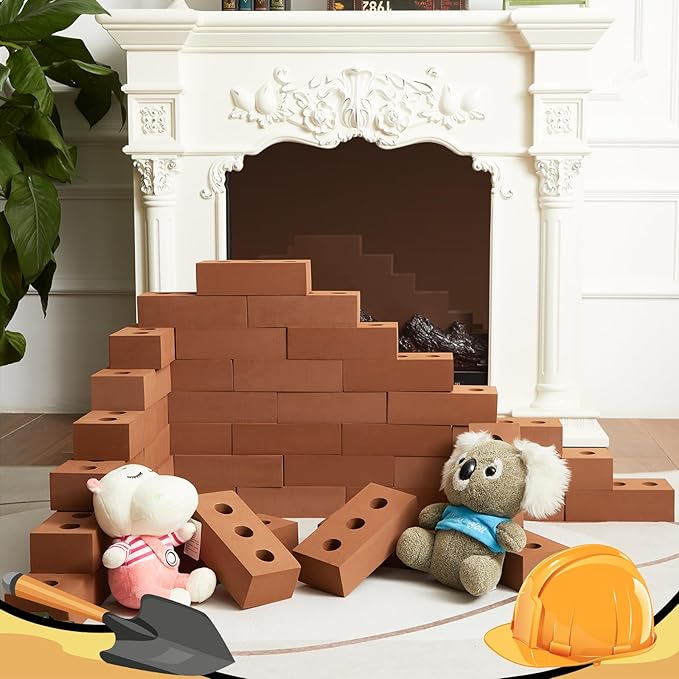 Deekin 30 Pcs Foam Brick Building Blocks for Kids Thick Blocks Foam Large Fake Brick Construction Toy for Stacking Construction, 8 x 4 x 2.4 in (Circle Holes)