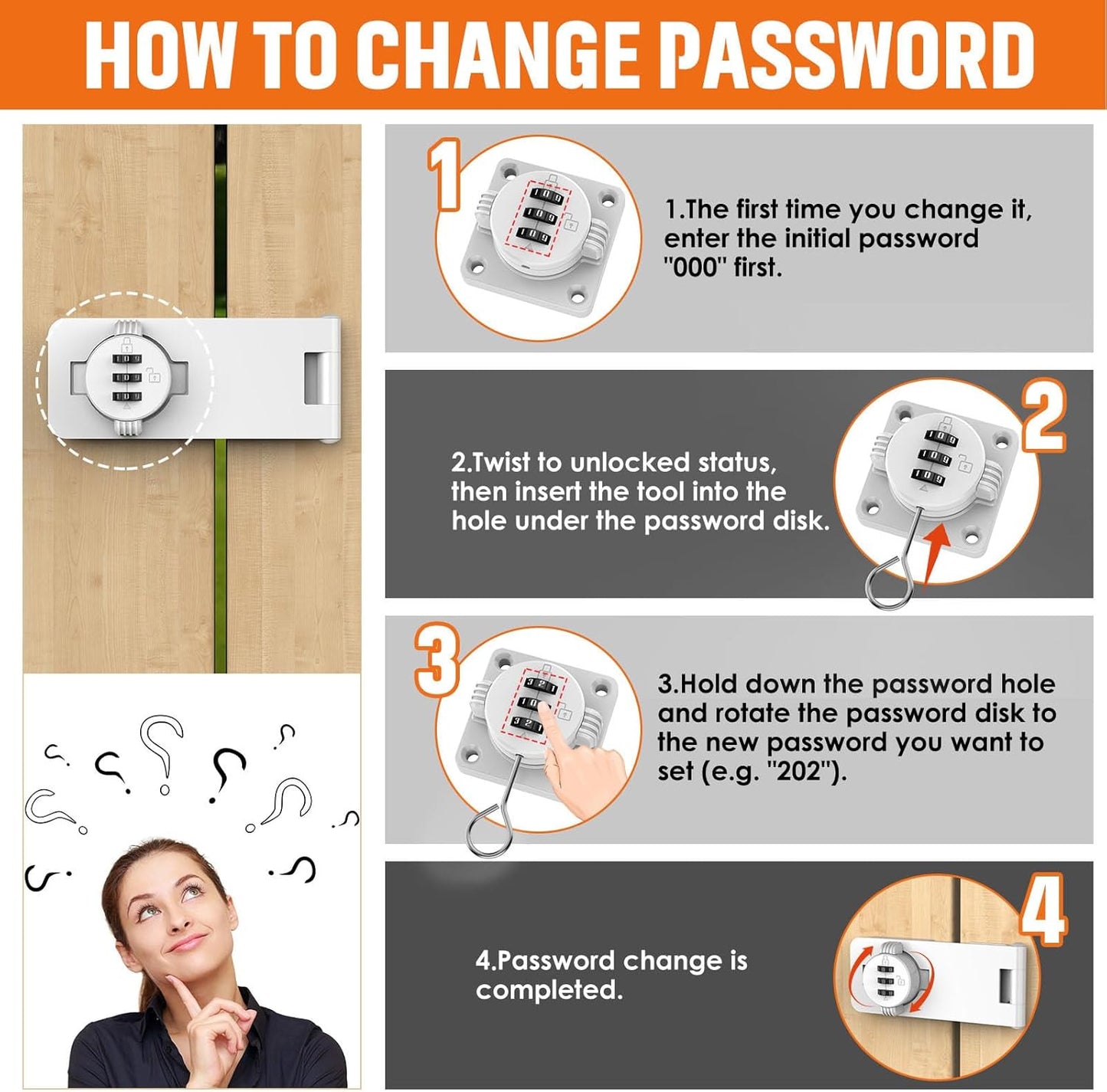 Keyless Cabinet Lock with Combination, Locker Code Lock with 3-Digit Combination, Security Door Lock for Drawers, Lockers, Bifold Doors, Small Doors, Closets, Refrigerators (White-2pcs)
