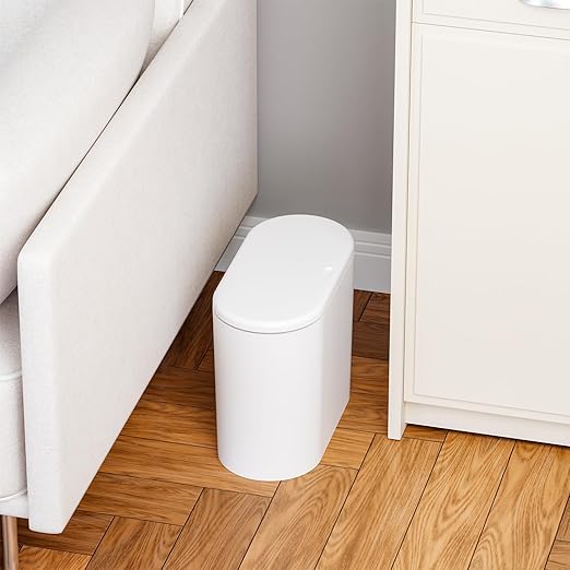 Yieach White 12L Pet/Dog Proof Bathroom Trash Can with Lid,3.17 Gallon Slim Trashcan and Skinny Small Covered Trash Can for Kitchen,Office,RV,Bedroom and Dorm,Plastic Covered Wastebasket,Garbage Can