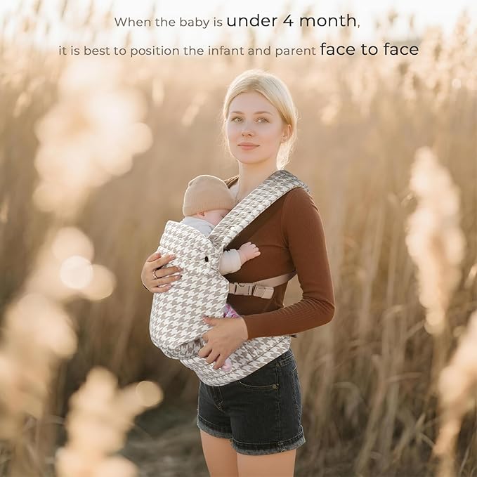 CycleMore Ergonomic Baby Carrier Newborn to Toddler - Lightweight & Breathable Infant Carrier with 3 Carry Positions, Hip-Healthy M-Shape Seat for 7-35 lbs (Houndstooth)