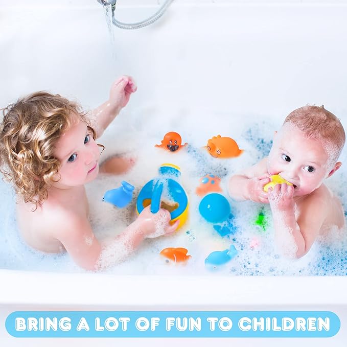 Chivao 50 Pcs Baby Bath Toys Bulk Infant Water Float Squeak Rubber Bathtub Pool Toy for Toddlers Kids Baby Shower Party Favors Birthday Gifts, Ocean Animals, Random Style