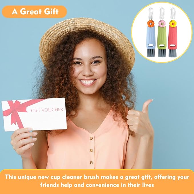 3 in 1 Cup Lid Cleaning Brush, Portable Cup Cleaner Brush, Water Bottle Cleaner Brush, 3 in 1 Multifunctional Cleaning Brush for Home Kitchen Cleaning Tools(3PCS)